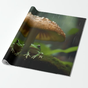 Papel De Presente Refúgio Rainy Day: Sapos Se Abriram Sob Cogumelo