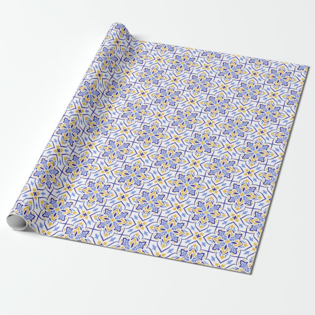 Papel De Presente Regal Symphony Blue and Gold Luxury Mediterranean (Desenrolado)