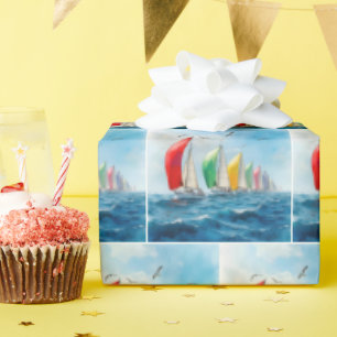 Papel De Presente Regata de Velas em Mar Alto