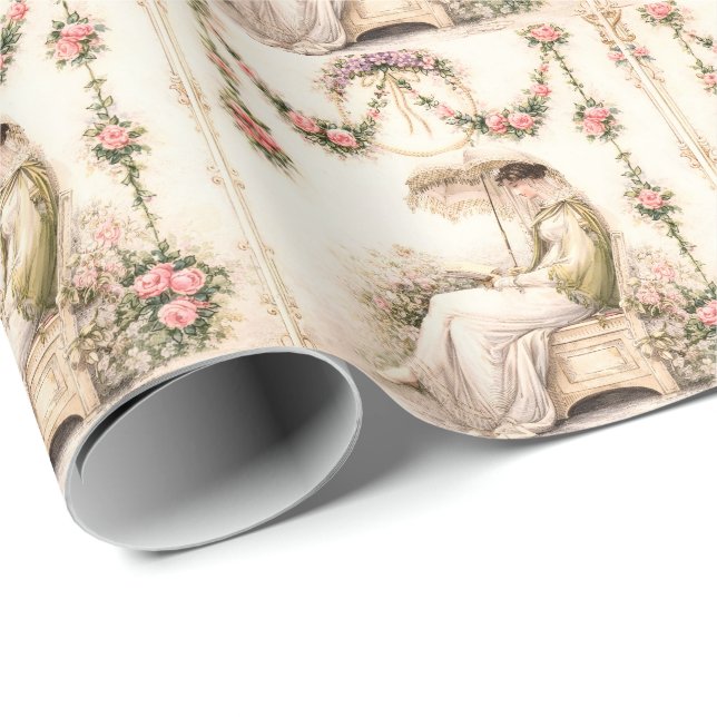 Papel De Presente Regency Rose Garden Reading Lady (Ponta do rolo)