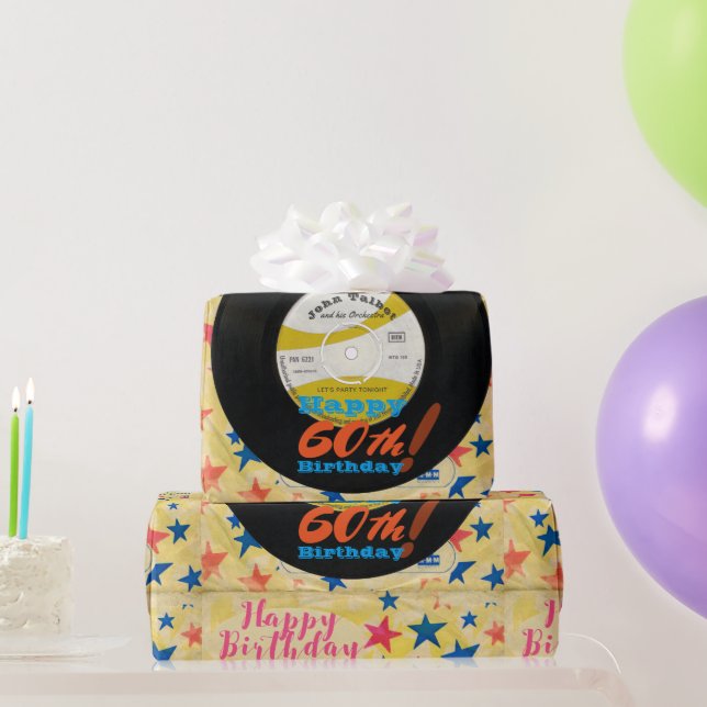 Papel De Presente Registro de vinilo retrô de aniversário personaliz (Presentes para festas)