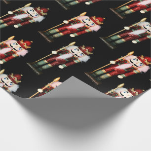 Papel De Presente Rei Quebra-Nozes Soldado de Natal Preto 