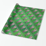 Papel De Presente Reindeer Christmas On Green<br><div class="desc">Os presentes de Natal, Camisetas e Acessórios da Parada Animal Reindeer Festivo apresentam o nosso trabalho de arte divertido de uma rena fofa decolada num chapéu vermelho de Papai Noel que se encontra numa paisagem nevada do Polo Norte contra um céu noturno estrelado azul-escuro, texturizado, pintado pelo nosso talentoso ilustrador...</div>