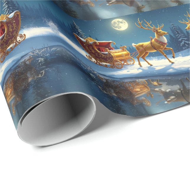 Papel De Presente Reindeer Christmas Sleigh Holiday (Ponta do rolo)