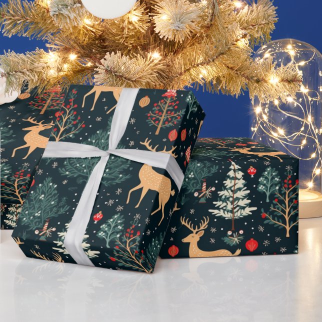 Papel De Presente Reindeer Christmas Trees Snowflakes Natal (Feriados)