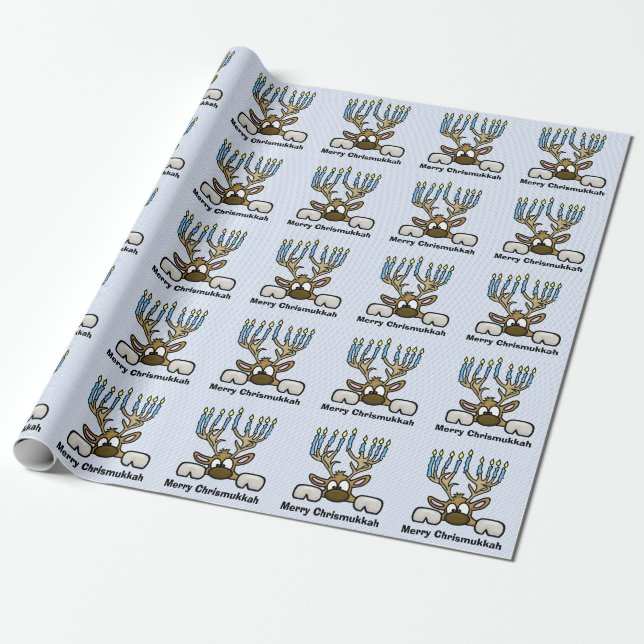 Papel De Presente Reindeer com Menorah Antlers Chrismukkah Paper (Desenrolado)