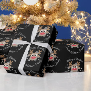 Papel De Presente Reindeer Cute de Natal - Script Snowflake Preto