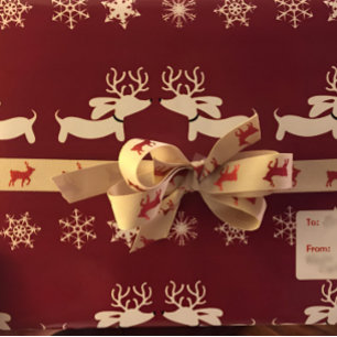 Papel De Presente Reindeer Dachshund Snowflakes Envolve Enrolação 