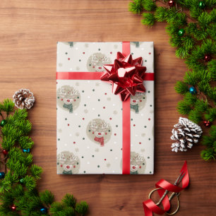 Papel De Presente Reindeer de Natal Adorável - creme
