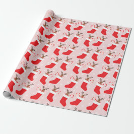 Papel De Presente Reindeer de Natal - Padrão de Stocks Vermelho Bran