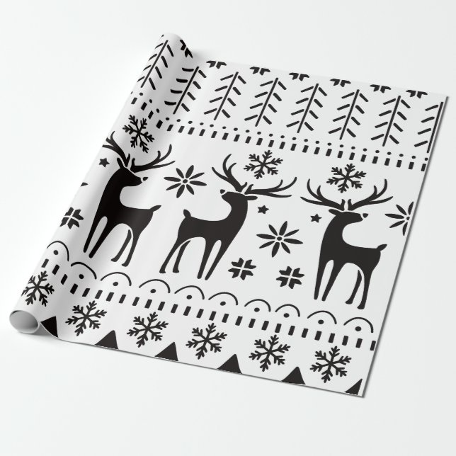 Papel De Presente Reindeer de Natal para Folk Moderno (Desenrolado)