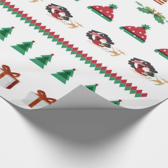 Papel De Presente Reindeer de Papais noeis de Natal Verdes Vermelhos (Ponta)