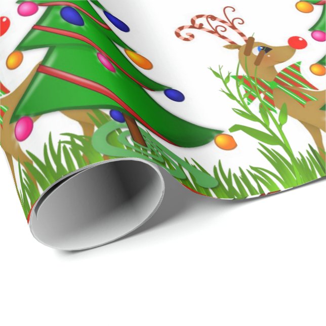Papel De Presente Reindeer de Papel de Embalagem de Natal (Ponta do rolo)