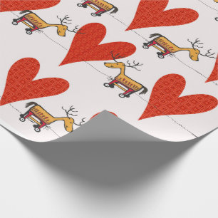 Papel De Presente Reindeer e Corações de Natal