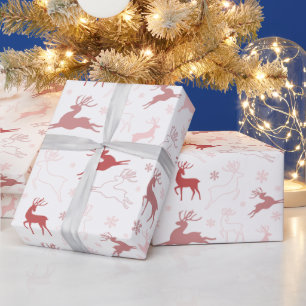 Papel De Presente Reindeer e Flocos de Neve Rosa de Natal Rosa Doura
