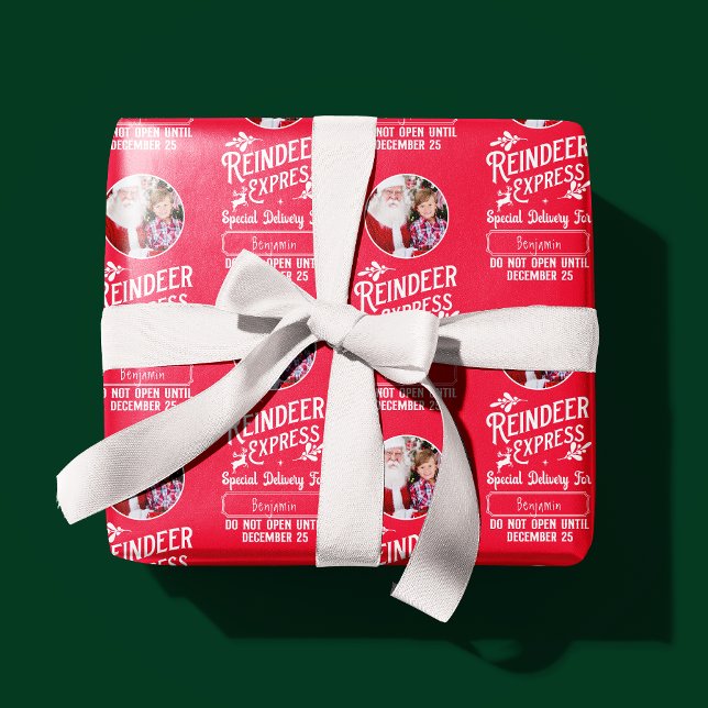Papel De Presente Reindeer Express do Papai noel Nome e Foto Natal (Criador carregado)