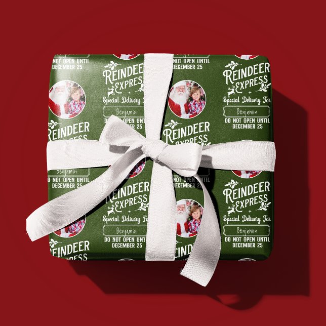 Papel De Presente Reindeer Express do Papai noel Nome e Foto Natal (Criador carregado)