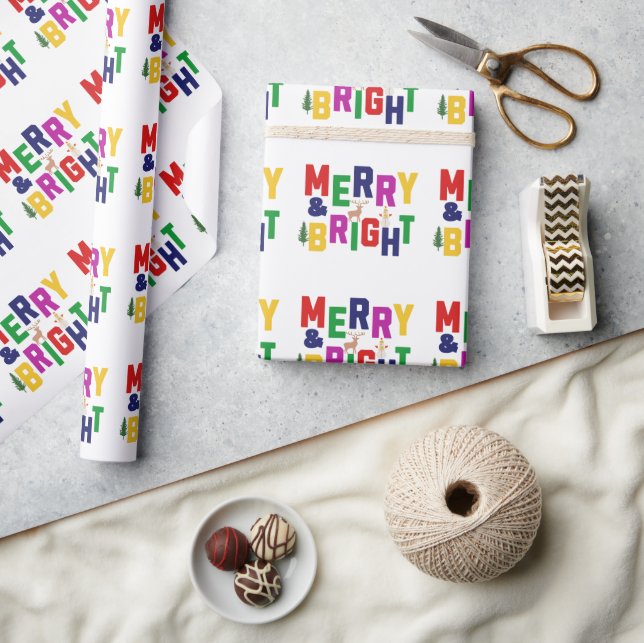 Papel De Presente Reindeer feliz e pinheiro brilhante Snowman (Artesanato)