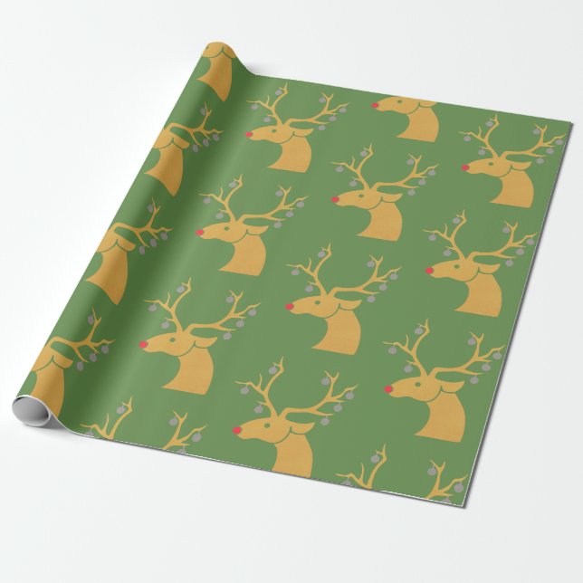 Papel De Presente Reindeer Metálico Dourado Rudolph Holiday Natal (Desenrolado)