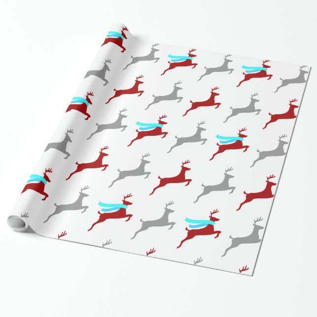 Papel De Presente Reindeer Moderno com Scarf (Desenrolado)