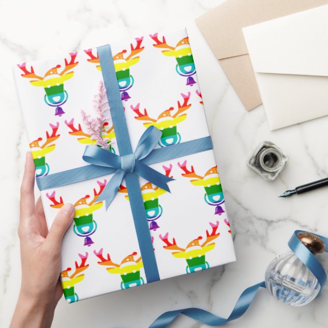 Papel De Presente Reindeer Rainbow Pride Flag LGBTQ Natal (Presentear)