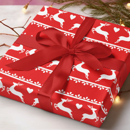 Papel De Presente Reindeer Romance Red e White Scandinavian Design