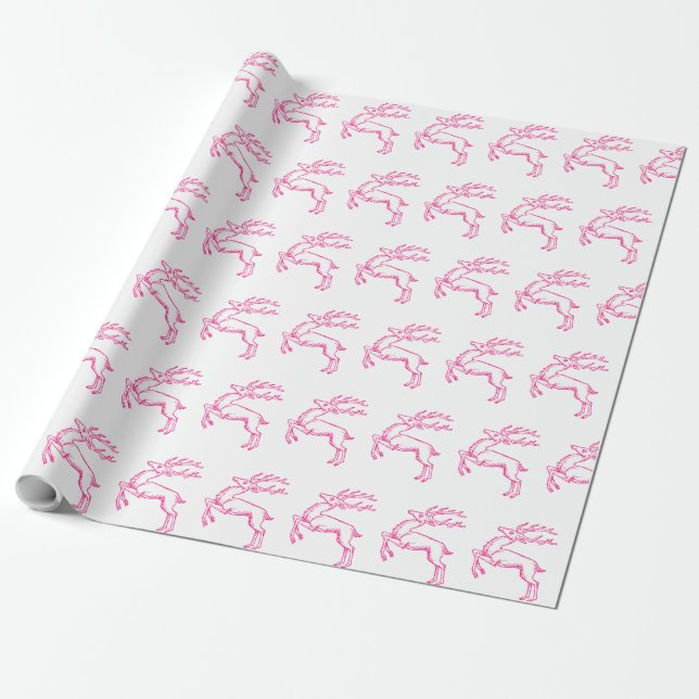 Papel De Presente Reindeer Rosa (Desenrolado)