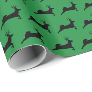 Papel De Presente Reindeer Silhouettes Pattern Green