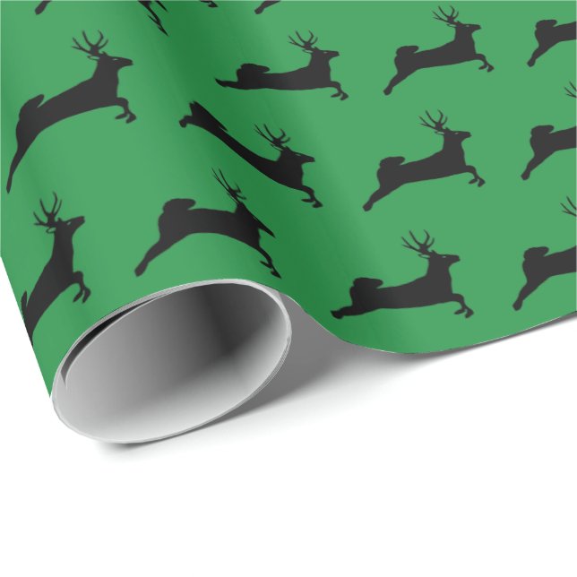 Papel De Presente Reindeer Silhouettes Pattern Green (Ponta do rolo)