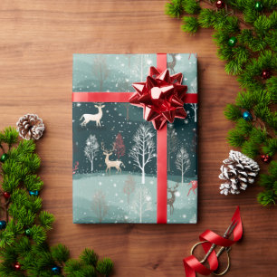 Papel De Presente Reindeer Snowflake de Natal Carol Wrap