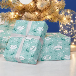 Papel De Presente Reindeer Snowflake Teal Azul Padrão de Natal