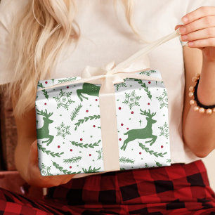 Papel De Presente Reindeer & Snowflake Yule Natal Verde