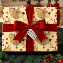 Papel De Presente Reindeer Teddy Bear With Lights Beige Christmas