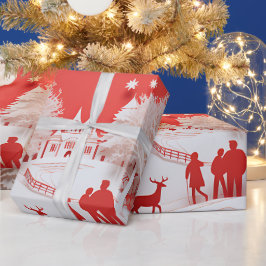 Papel De Presente Reindeers 3D e Pessoas na aldeia