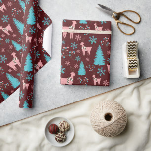 Papel De Presente Reindeers Snowflakes Pine Tree e Berries Dark