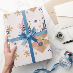 Papel De Presente Reinveiros Geométricos Festivos e Estrelas