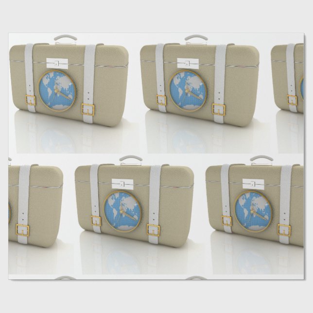 Papel De Presente Relógio de Mala de Viagem Antiga Mapa Mundial (Aberto)