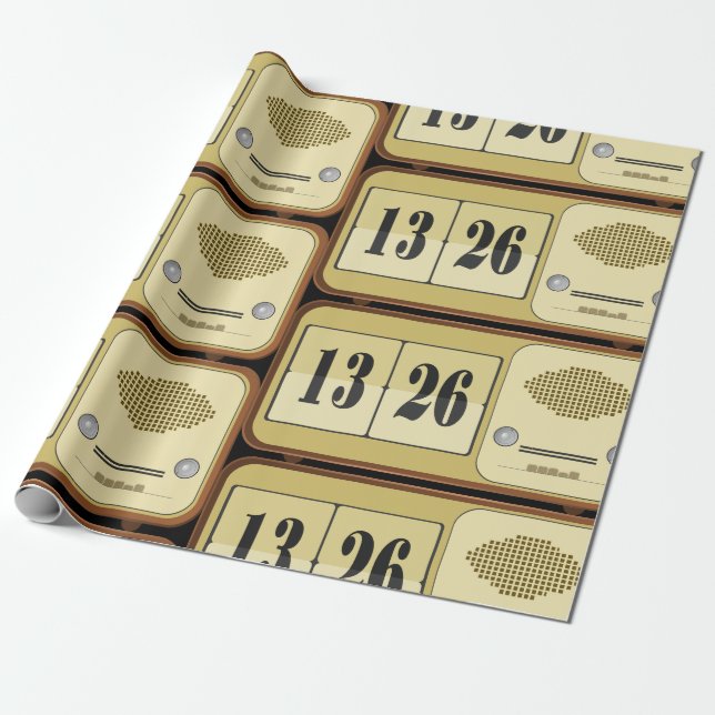 Papel De Presente Relógio Rádio Flip Vintage Retro (Desenrolado)
