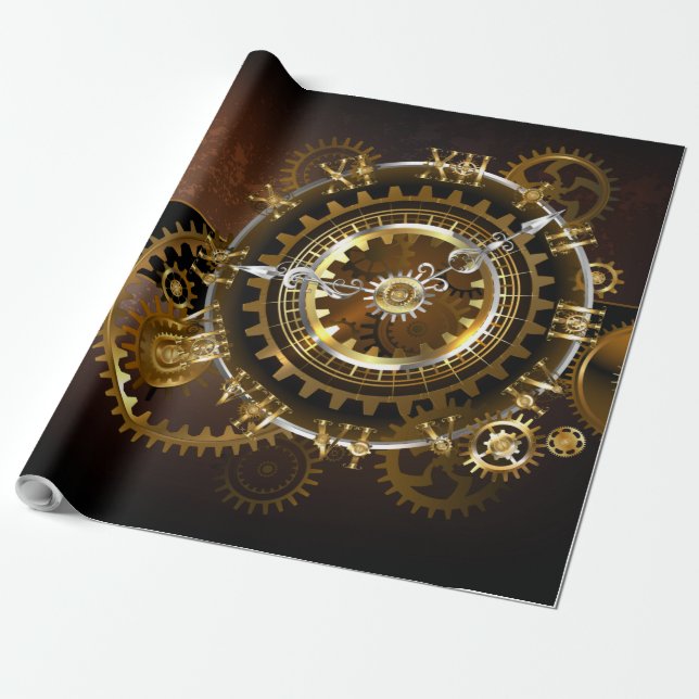 Papel De Presente Relógio steampunk com engrenagens antigas (Desenrolado)