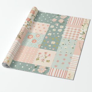 Papel De Presente Remendo de Jardim Vintage em Rosa Poeirento e Lava