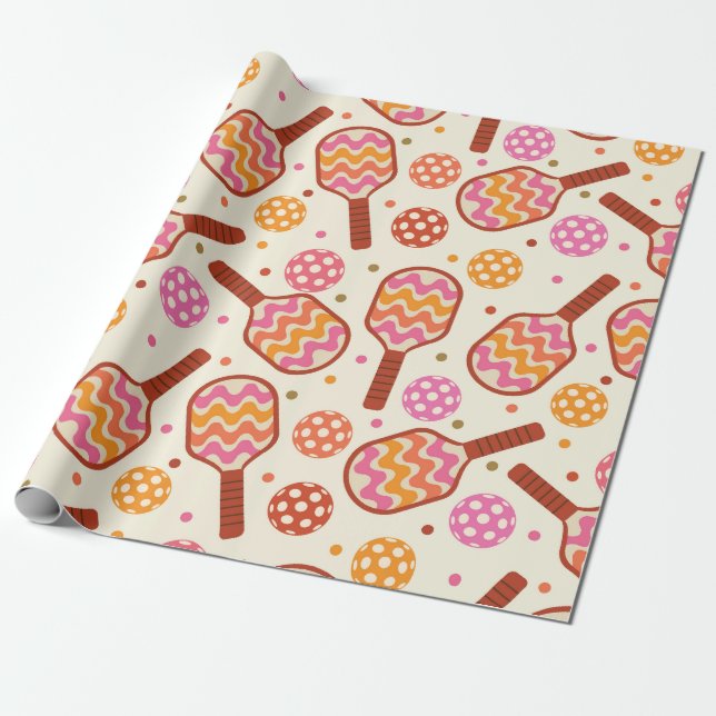 Papel De Presente Remo Paddles de Pickleball com bolas Aniversário  (Desenrolado)