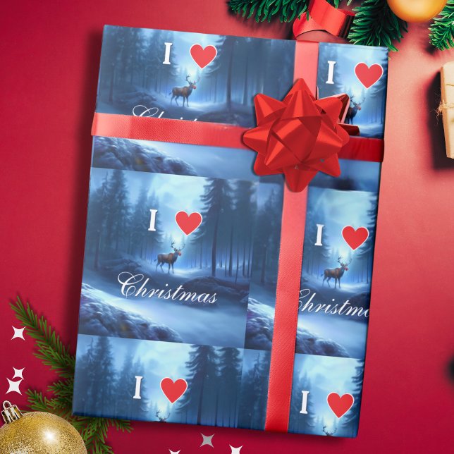 Papel De Presente Rena Azul Personalizada Natal (Criador carregado)