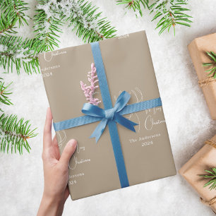 Papel De Presente Rena bege desenhada à mão Natal moderno neutro
