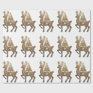 Papel De Presente Rena de Folha de Ouro com uma Árvore de Natal