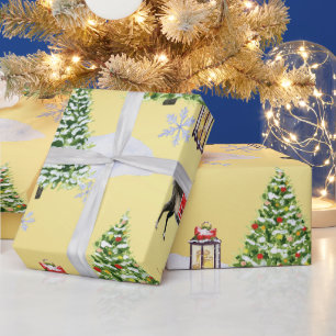 Papel De Presente Rena de Natal Dourada de Luxo Árvore de Natal Capr