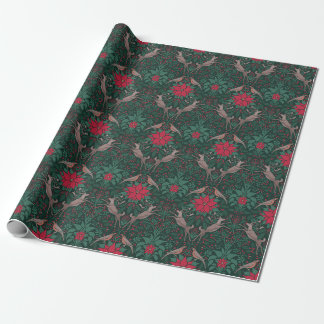 Papel De Presente Rena de Natal em Damasco de William Morris