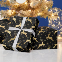 Rena de Natal em Folha de Ouro Falso & Bokeh Preto