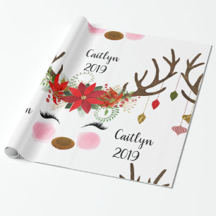 Papel De Presente Rena de Natal Feminina Personalizada