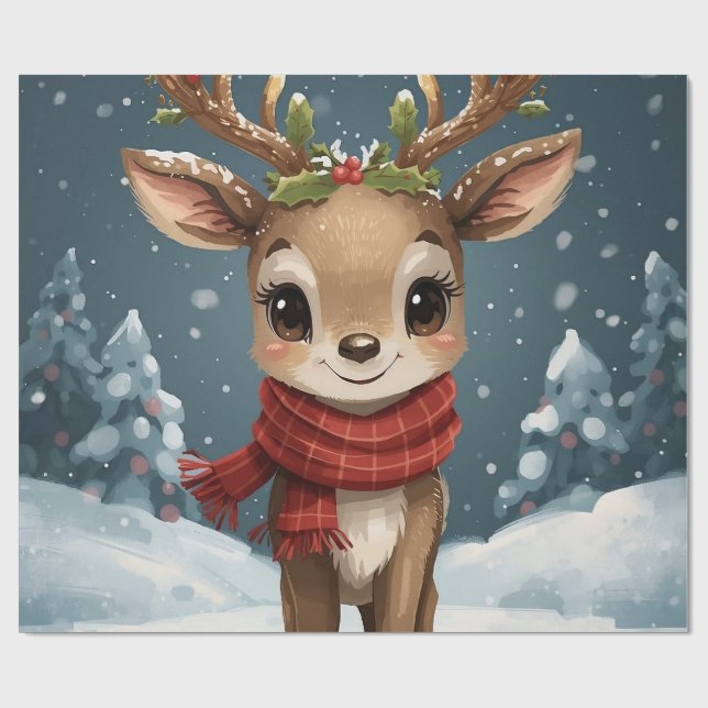 Papel De Presente Rena de Natal fofa (Aberto)