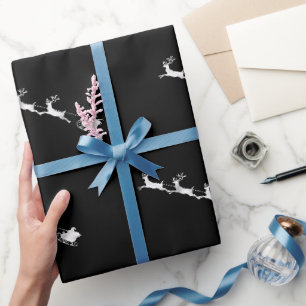 Papel De Presente rena de natal prateada padrão fundo preto